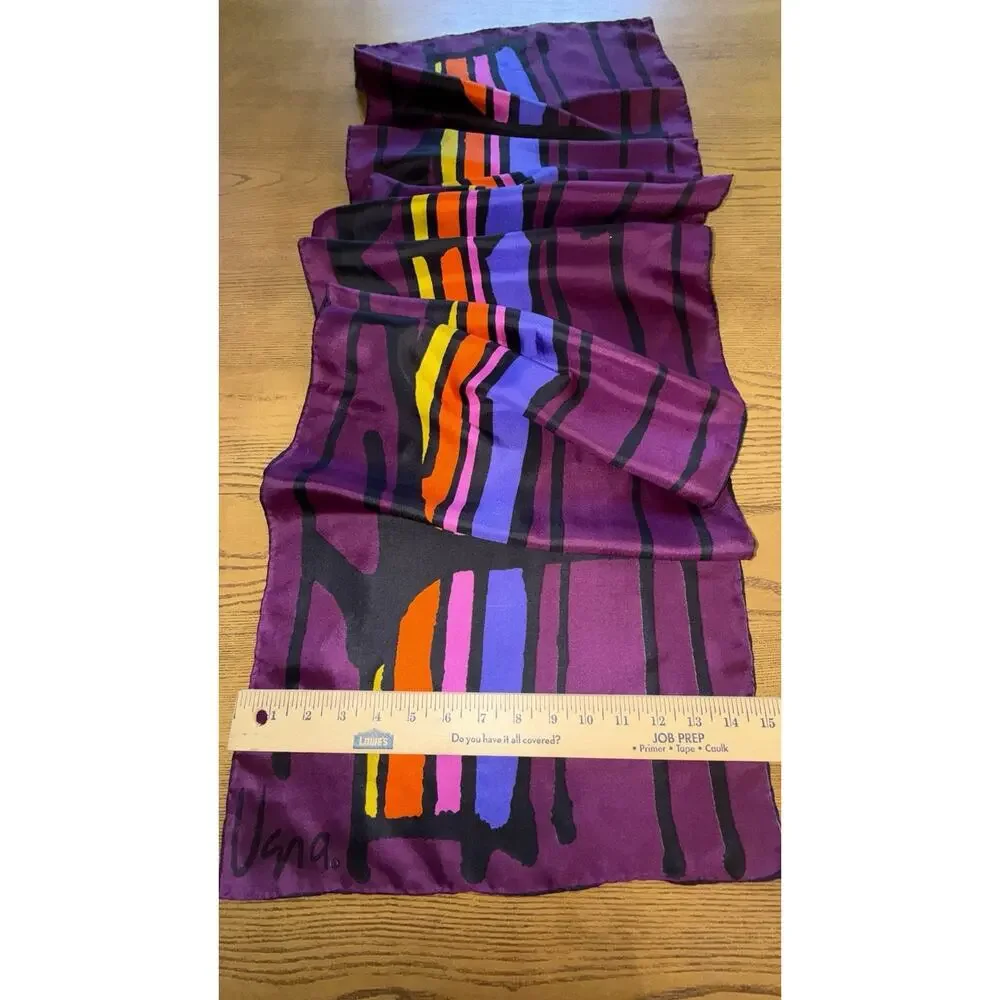 STRIKING Vera Neumann Silk Scarf Long Hand Rolled Japan Signed Abstract 62 X 14